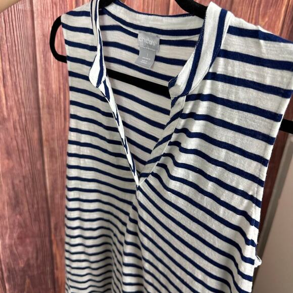Chicos Womens Blue White Stripe tunic Tank Top Cotton Modal Size 1 / Medium - Picture 4 of 6